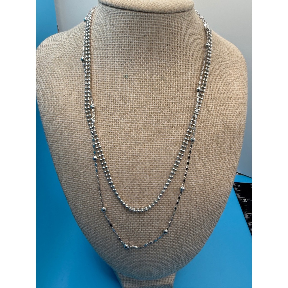 Sterling Forever Layered Double Strand Ball Bead Station Necklace Silver Tone